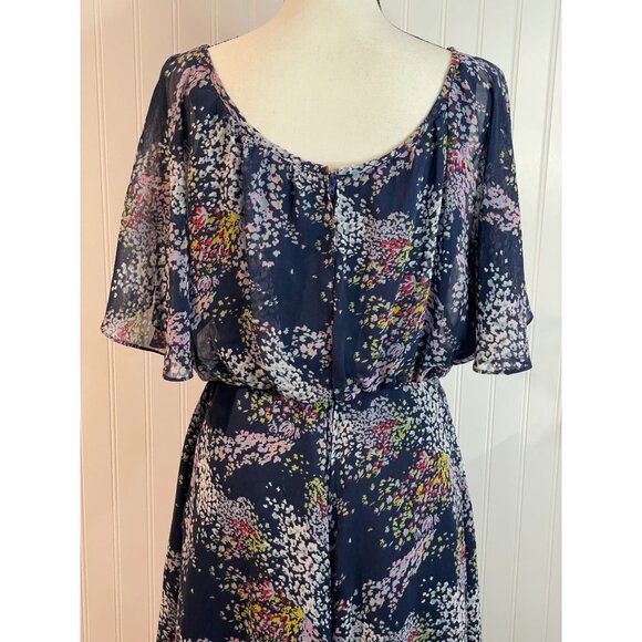 ModCloth Floral A-Line Midi Skirt S Polyester Navy Multicolor Pockets - Picture 7 of 16